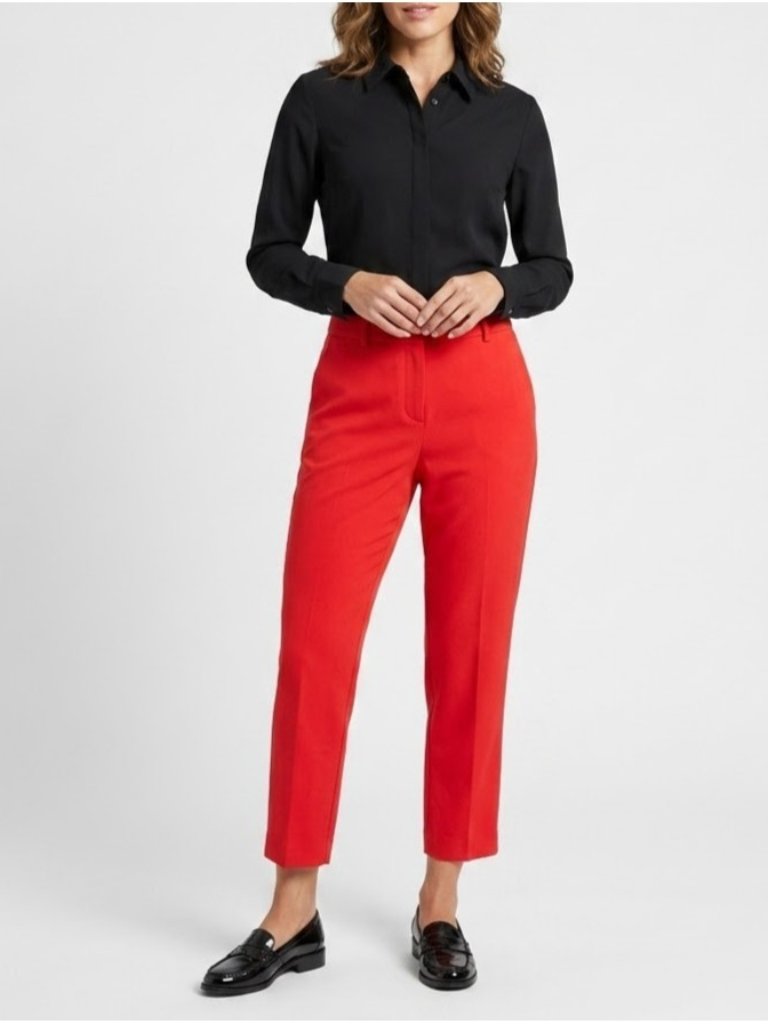 Nwt Theory Treeca In Geranium Red Admiral Crepe Tapered Slim Ankle Pants 2